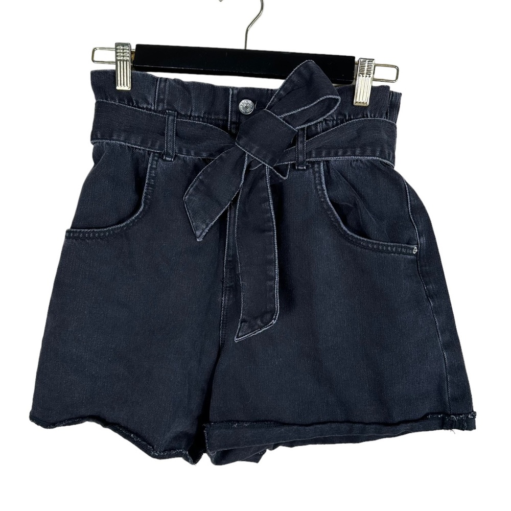 Zara High Waist Paperbag Belted Denim Short